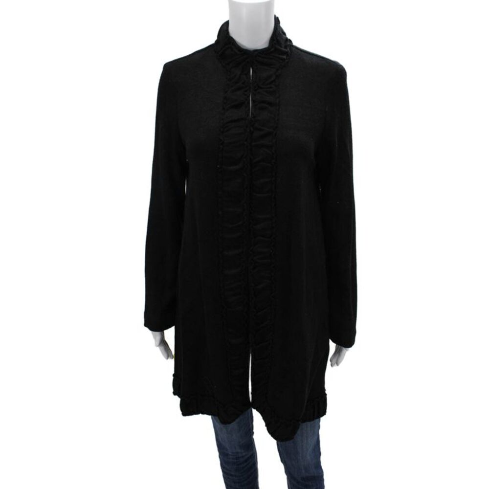 Pure Essence Women High Neck Zip Black Coatigan Sweater Size S